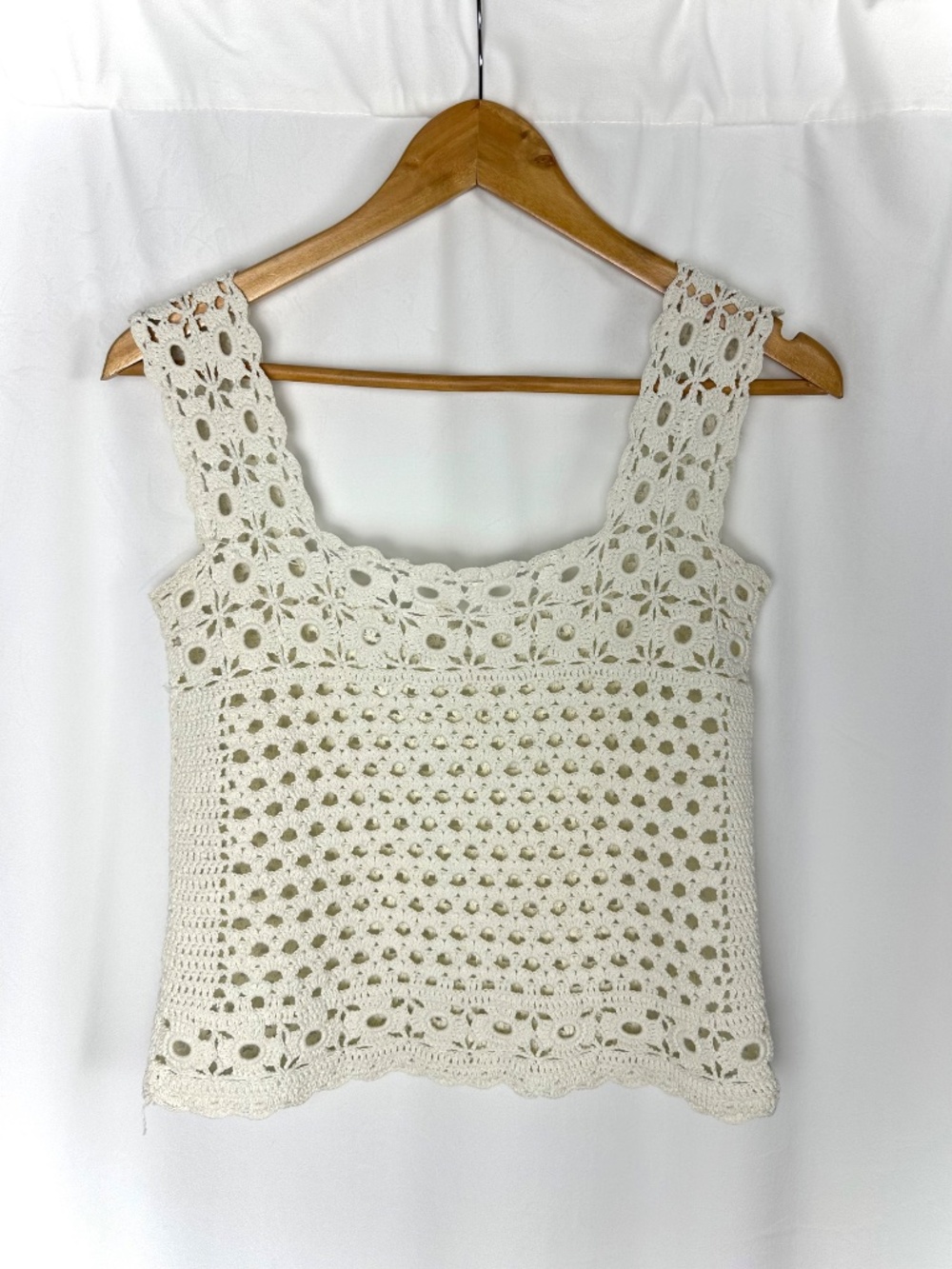 Vintage Handmade Cream Crochet Tank Top Boho Festival Cottagecore XS - Picture 15 of 16